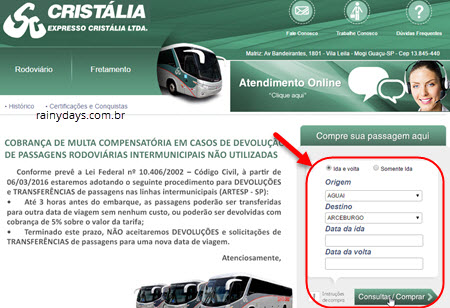 Comprar passagem da Expresso Cristália pela internet