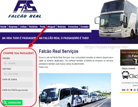 Comprar passagem da Falcão Real pela internet