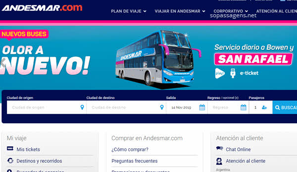 Comprar passagem da viação Andesmar Argentina pela internet e telefone