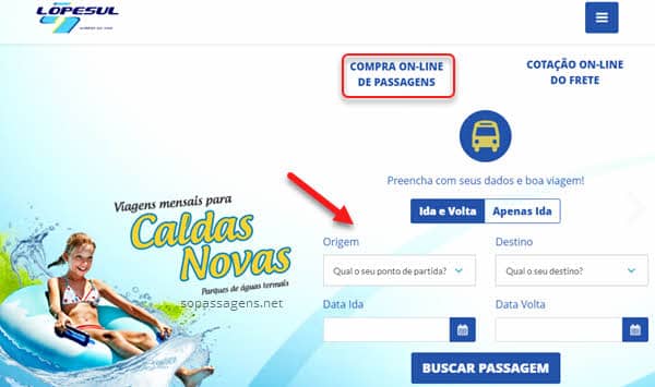 Comprar passagem da Lopes Sul pela internet e telefone