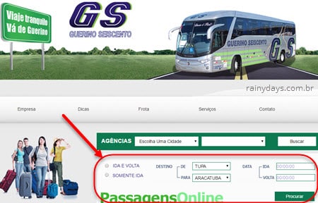 Comprar passagem da Viação Guerino pela web