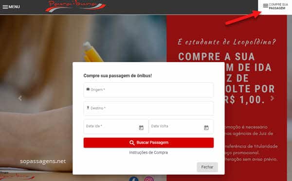 Comprar passagem da Paraibuna pela internet e telefone