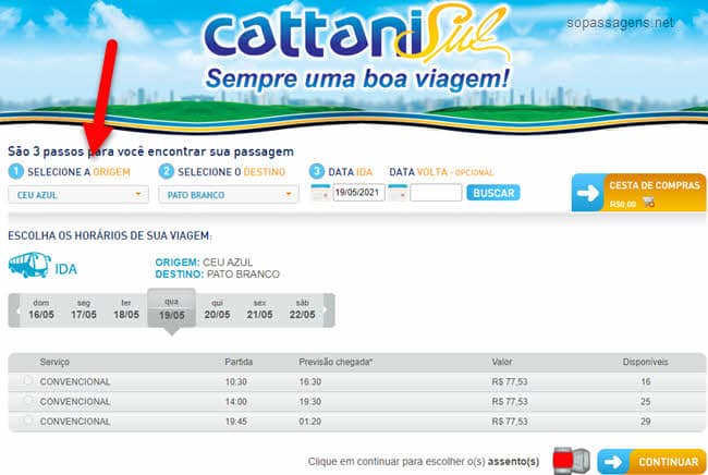 Como comprar passagem da Cattani Sul pela internet?