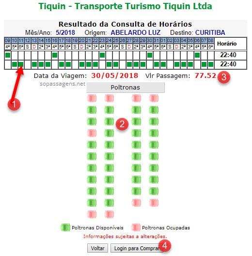 Passagens da Transportes Tiquin pela internet