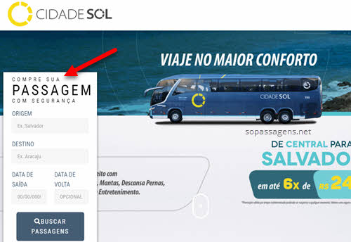 Passagens viação Cidade Sol pela internet