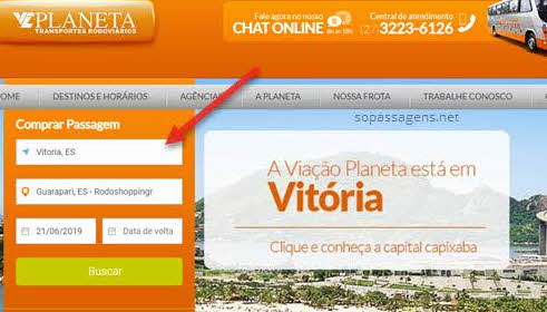 Passagens da Viação Planeta pela internet