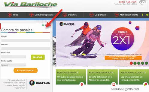 Passagens via Bariloche pela internet ou telefone