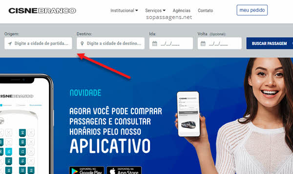 Comprar passagem Cisne Branco pela internet, telefone ou app