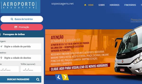 Passagens da Aeroporto Executivo pela internet